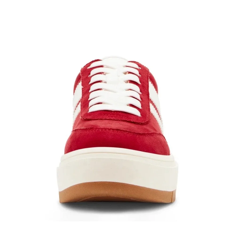 Madden Girl Red Platform Sneakers‎ White Stripe Lace Up Size 8.5 B12B